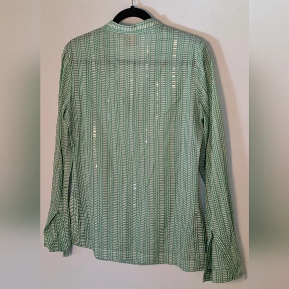 TORY BURCH Stephanie Green Sequin V-Neck Long Sleeve Cotton Tunic Blouse Size 6 - Picture 7 of 14